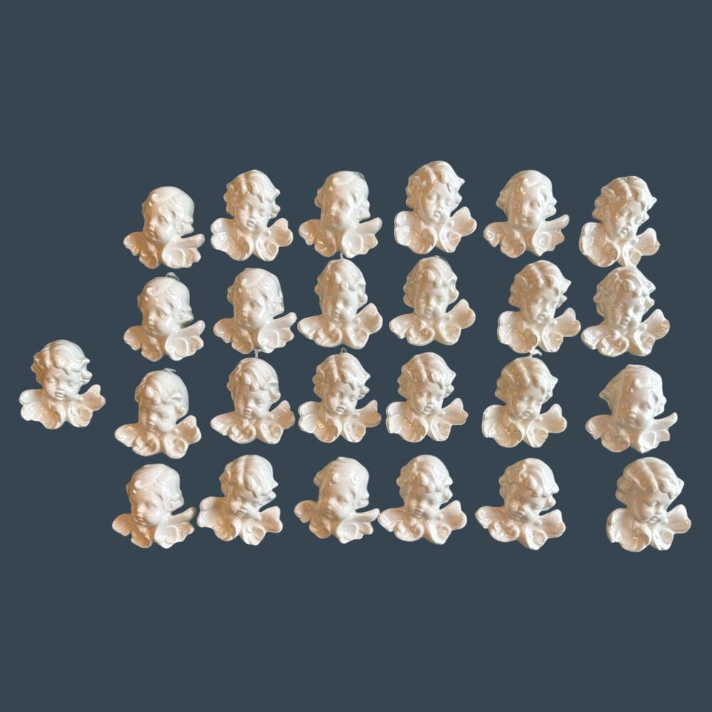 Set of 25 Scioto Ceramic Pearlized Baby Angel Face Christmas Ornaments +3 Angels